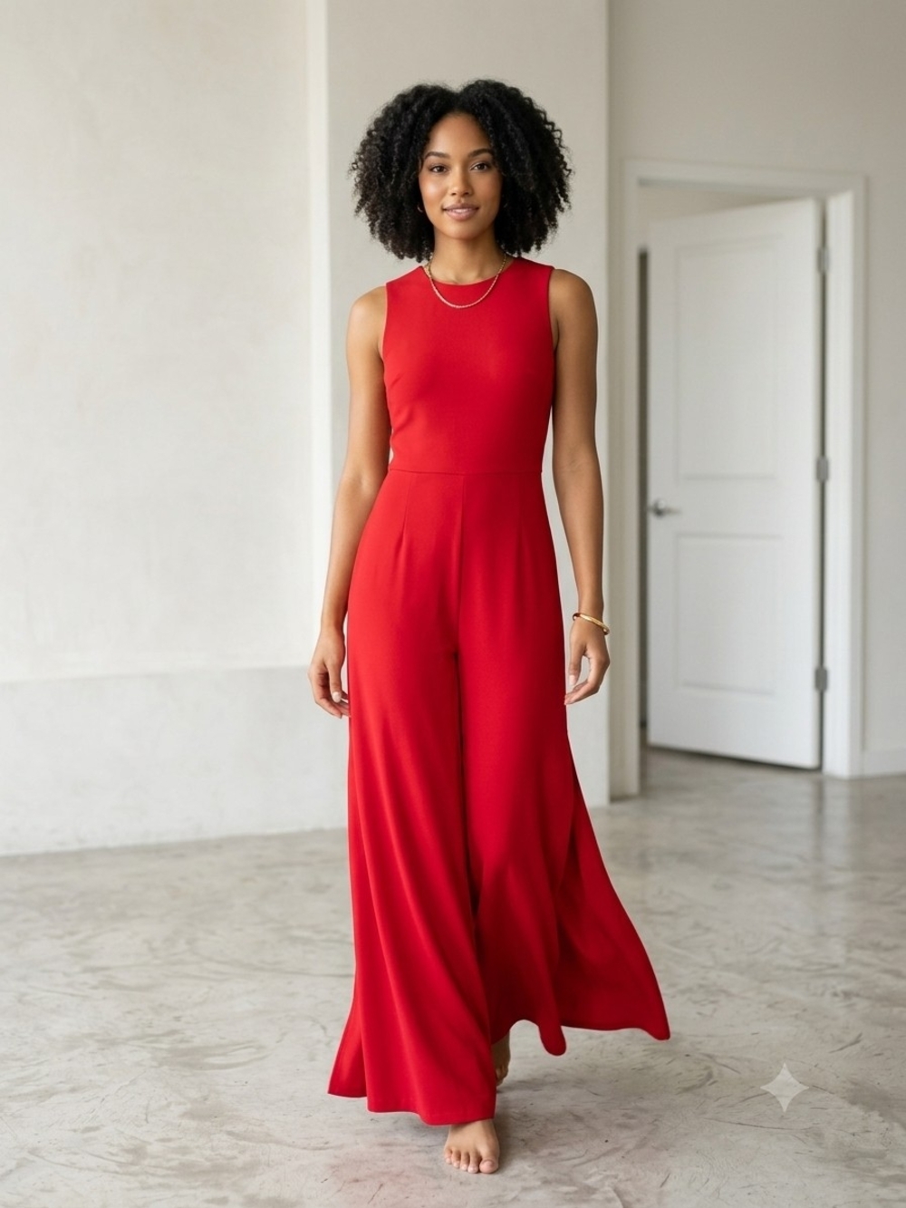 Red Sleeveless Wide-Leg Jumpsuit Large